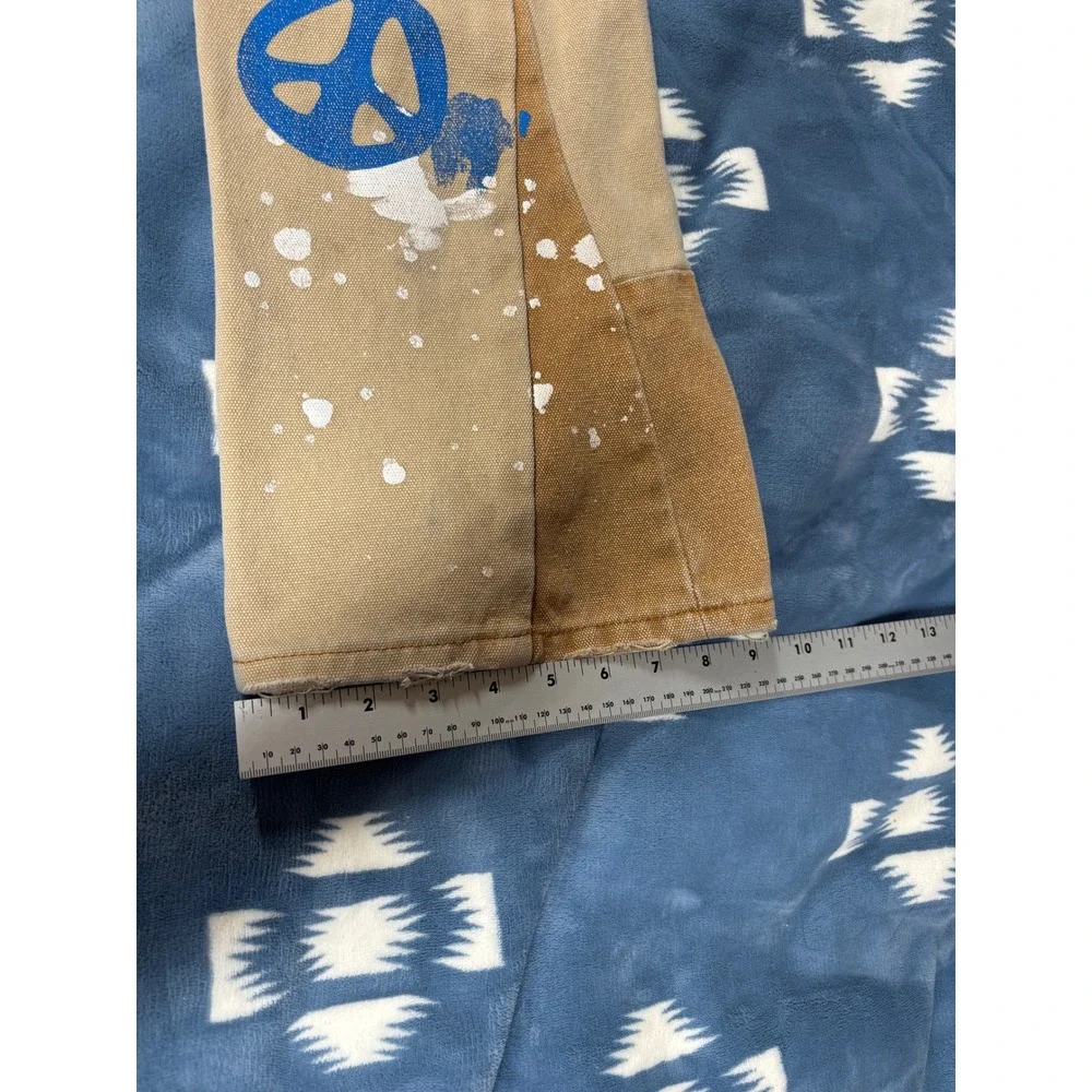 Polar Frostiez Tan Canvas Peace Sign Paint Splatter Double Knee Pants Size 32